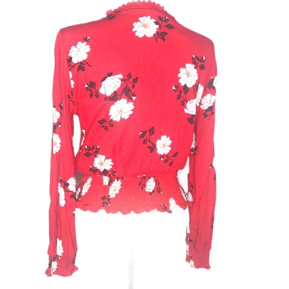 A14). American Rag Floral V-Neck Long Sleeves Blouse size Small - Picture 8 of 9